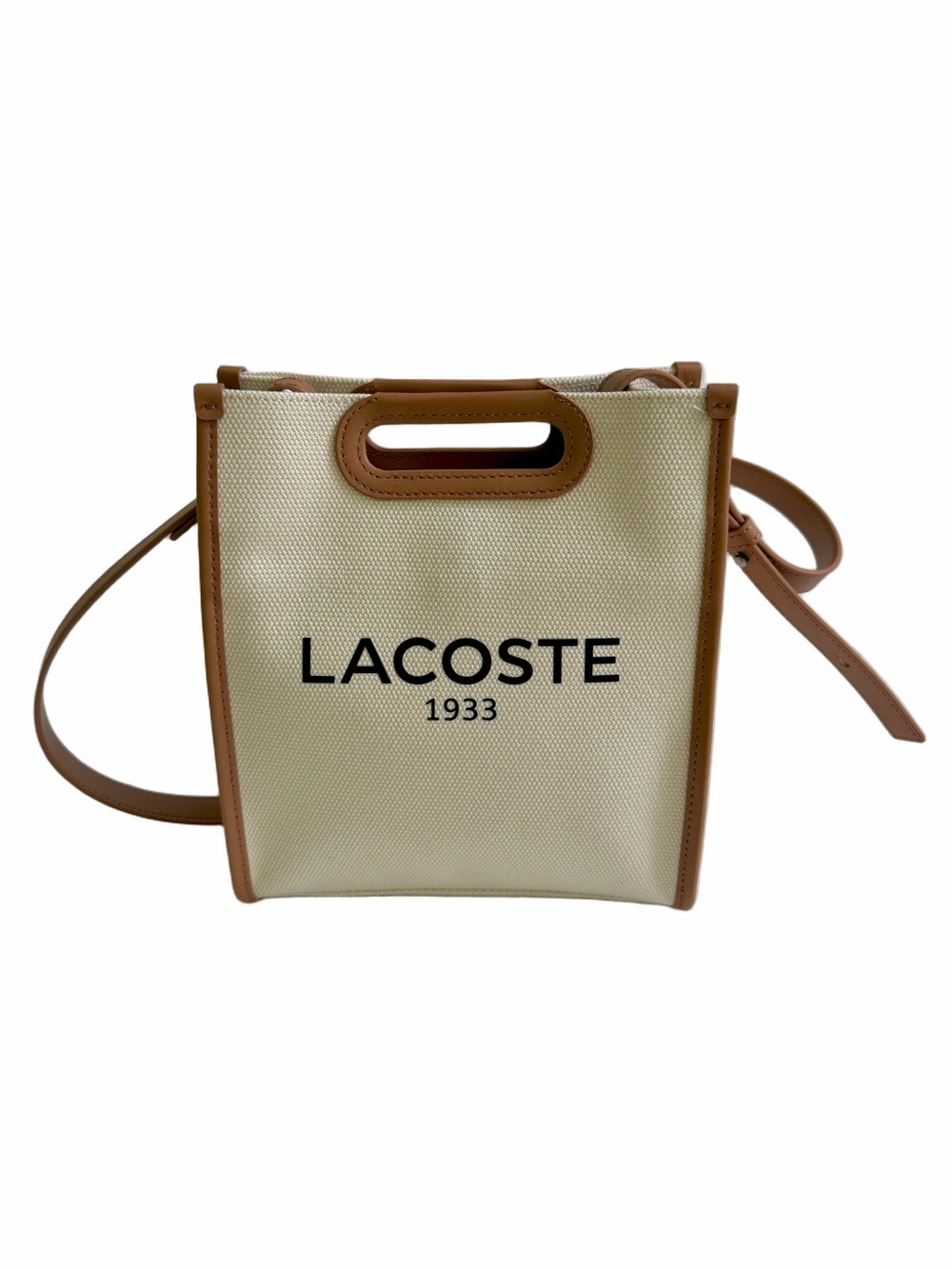 NEW Lacoste Small Heritage Canvas Tote Bag Tan Natural NWT Cotton Dust Bag